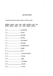 English worksheet: Quantity exercises