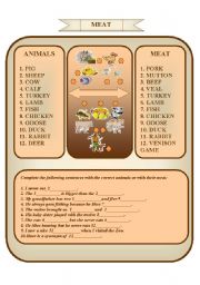 English Worksheet: Animals -Meat
