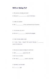 English worksheet: will or going to