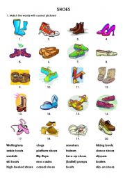 English Worksheet: SHOES - different types