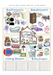 English Worksheet: Things around the house: Exercise - Fill in the blanks