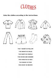 English Worksheet: Color the clothes