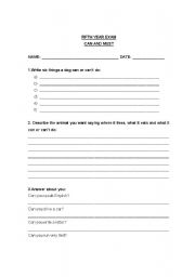 English worksheet: 5th year exam CAN MUST