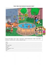English Worksheet: WHAT ARE THEY DOING IN THE BACKYARD?