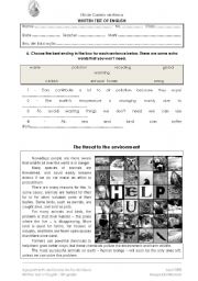 English Worksheet: Threat to the environment