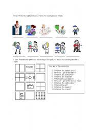 English worksheet: Professions and giving directions