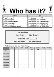 English Worksheet: Who has it?