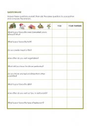 Questionnaire about food habits