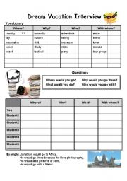 English Worksheet: Dream Vacation Interview