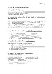 English Worksheet: Grammar Past Simple and Continuous and So/Because