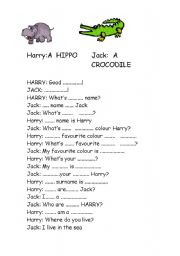 English Worksheet: Animals dialogue