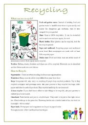 English Worksheet: Recycling 