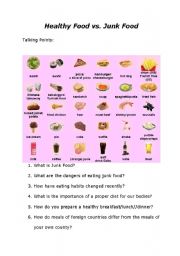 English Worksheet: Healthy Food vs. Junk Food