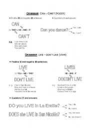English worksheet: Grammar (can-live-like)