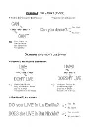 English Worksheet: Grammar (can-live-like)