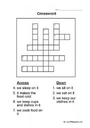 English Worksheet: Furniture Crosswords