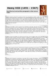 English Worksheet: Henry VIII reading comprehension