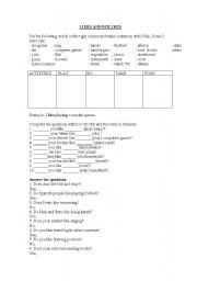 English worksheet: LIKES and DISLIKES using PRESENT SIMPLE