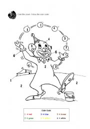 English Worksheet: Color the clown. Follow the color code!