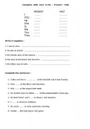 English Worksheet: Was - Were 