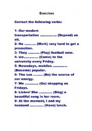 English Worksheet: verbs
