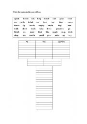 English worksheet: Regular and Irregular verbs in 3rd person singular in the present simple tense?