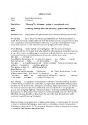 English worksheet: Hang up by Madonna lesson plan with phrasal verbs