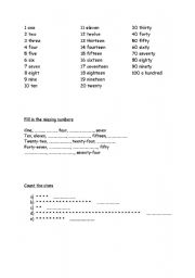English worksheet: numbers 1-100