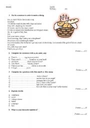 English Worksheet: food test