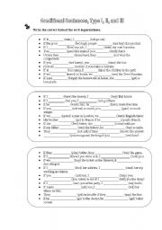 English Worksheet: Conditional Sentences, Type I, II, and III