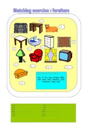 English Worksheet: matching exercise furniture