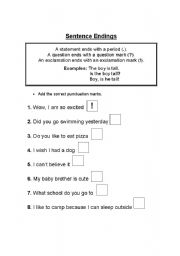 English worksheet: Sentence Endings