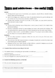 English Worksheet: teens and addictions