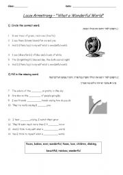 English Worksheet: What a wonderful world