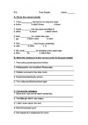 English Worksheet: past simple test