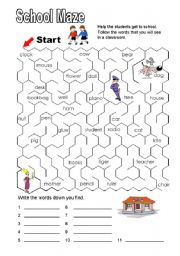 English Worksheet: Schoolmaze