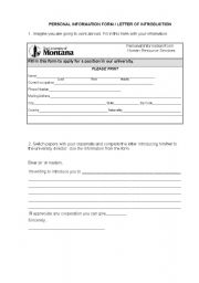English Worksheet: PERSONAL INFORMATION FORM / LETTER OF INTRODUCTION