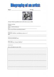 English Worksheet: Biography of an artist