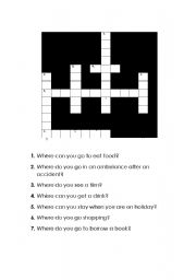 English worksheet: Crossword - vocabulary relating to places in a town