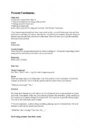 English Worksheet: present continuous tense lesson plan