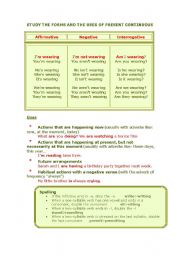 English Worksheet: Present Continuous : form and uses