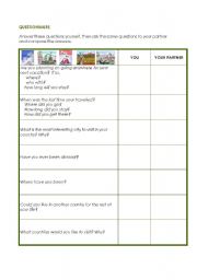 English Worksheet: travelling questionnaire