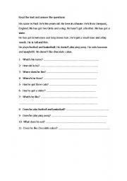 English Worksheet: Reading comprehension- descriptions