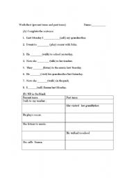 English worksheet: Present tense and past simple tense