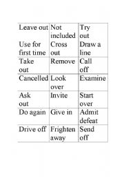 English worksheet: Phrasal Verb Memory