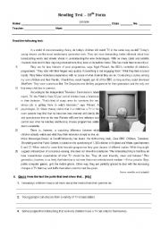 English Worksheet: Reading test - TV