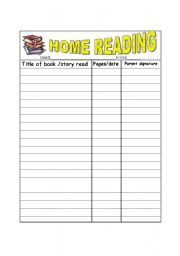 English Worksheet: Home Reading