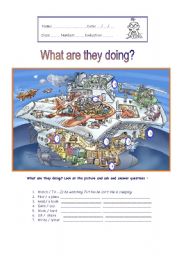 English Worksheet: What are they doing? 