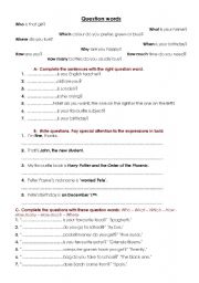 English Worksheet: Question words