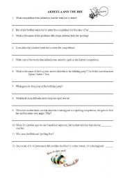 English Worksheet: Akheela and the Bee Worksheet